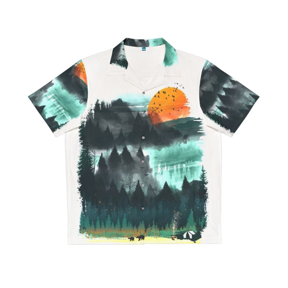 Wilderness Hawaiian Shirt with Watercolor Nature Print