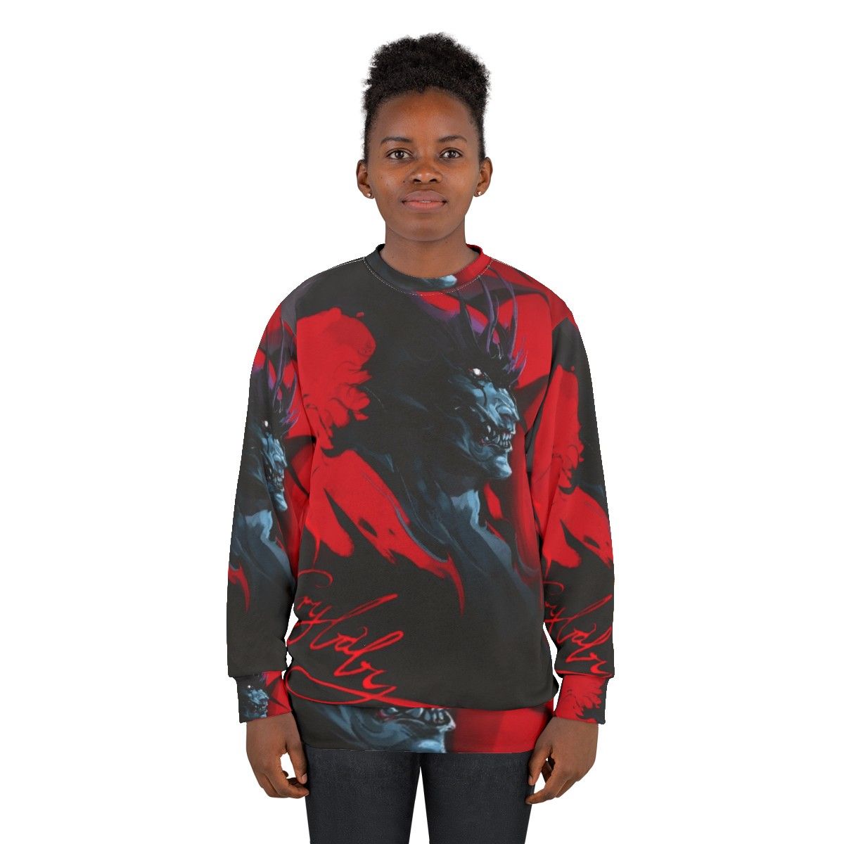 Devilman Crybaby anime sweatshirt featuring demonic character - women