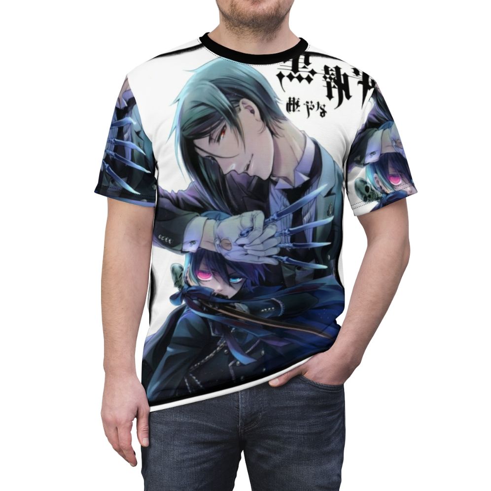 Black Butler inspired all-over-print t-shirt with anime character designs - men front