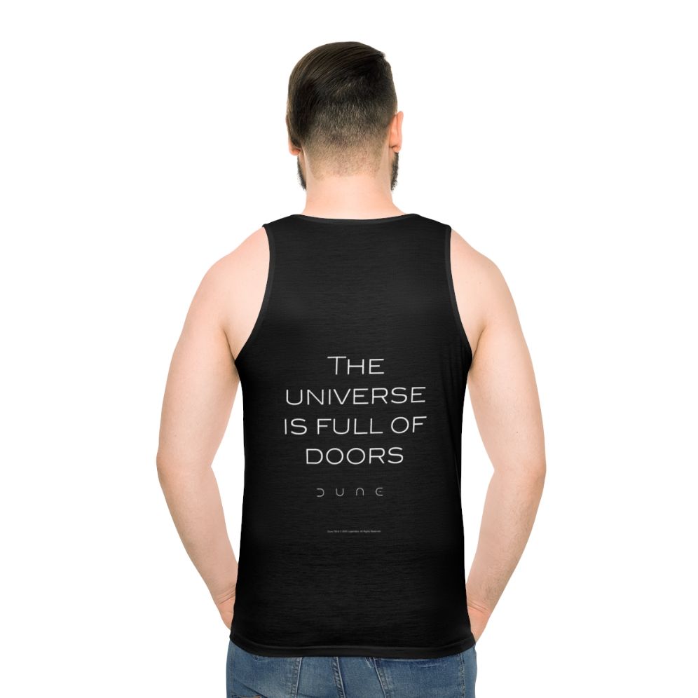 Unisex tank top featuring a dune-inspired universe design - men back