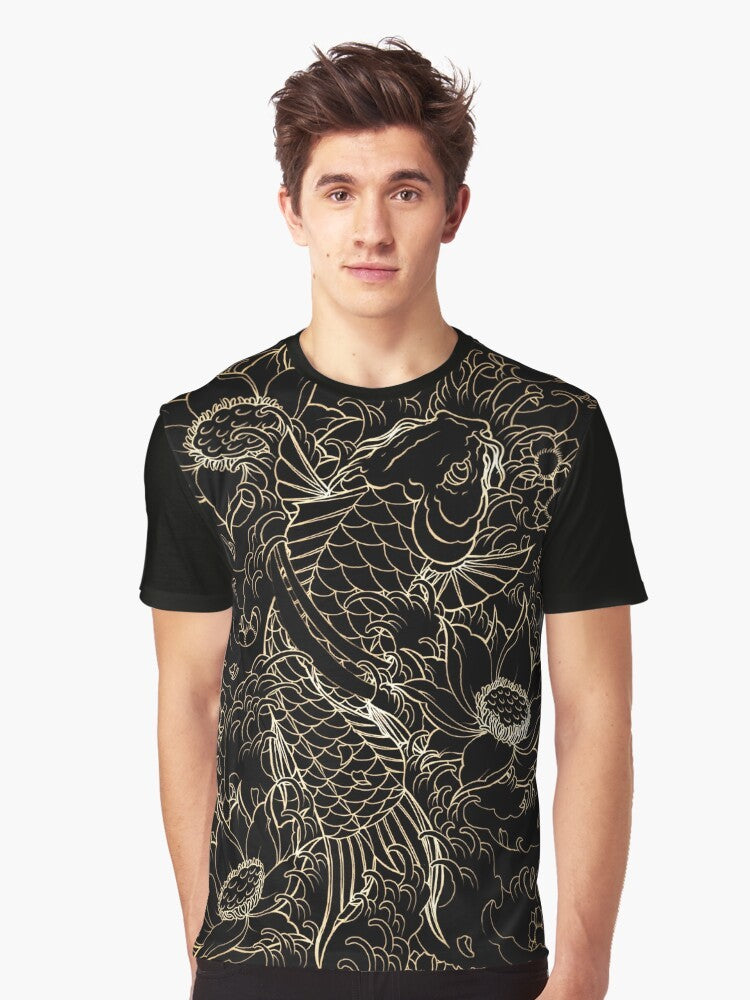 Koi fish and Japanese floral design graphic t-shirt - Men