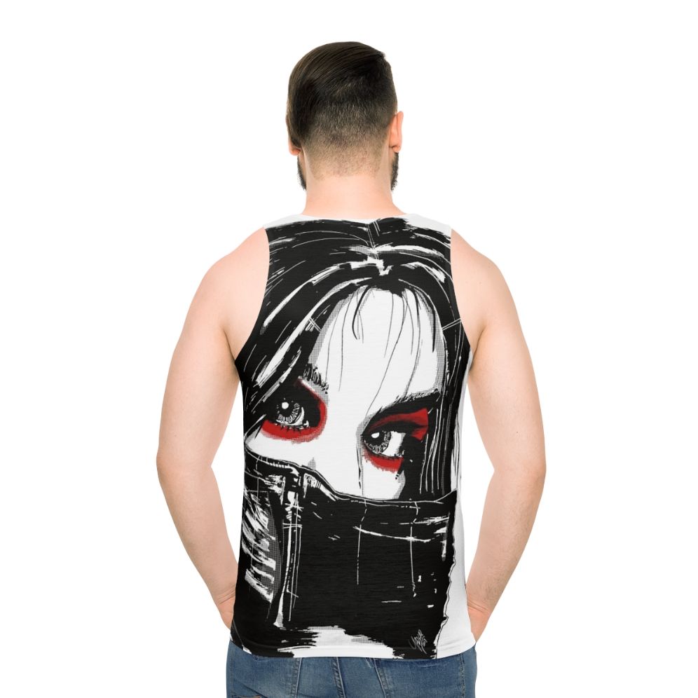 Lady Vengeance Unisex Tank Top featuring noir-inspired artwork - men back