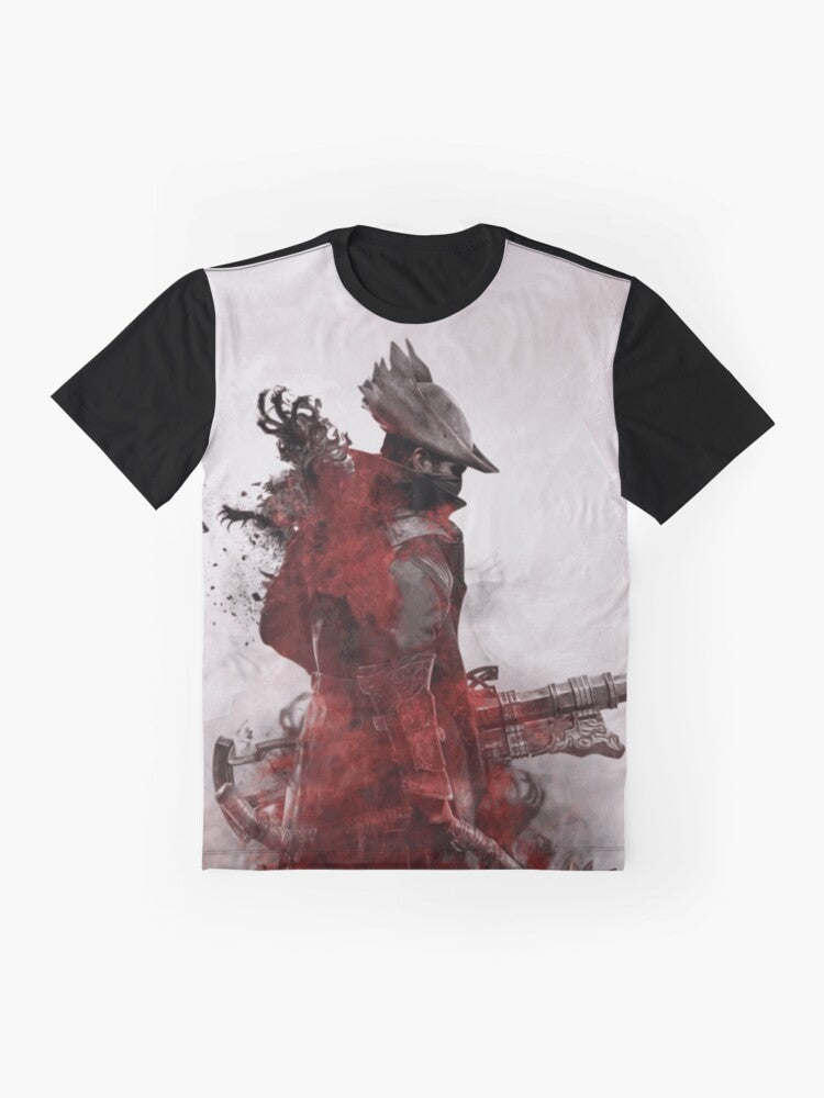 A high-quality, vector-based graphic t-shirt featuring the Bloodborne video game logo and imagery. - Flat lay