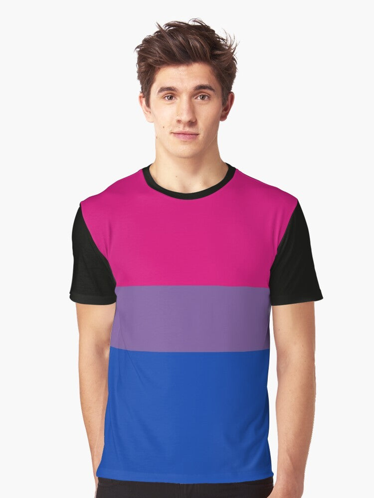 Bisexual pride flag graphic on a white t-shirt - Men