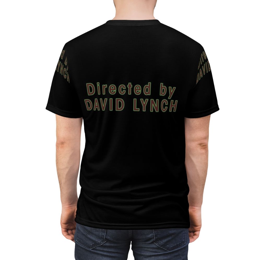 T-shirt design featuring a surreal, abstract pattern inspired by the films and style of director David Lynch - men back