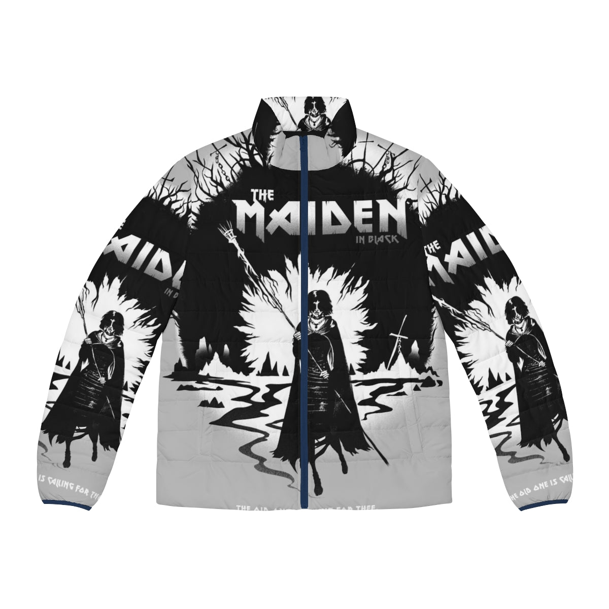 Dark Souls inspired 'The Maiden in Black' puffer jacket featuring iconic video game characters and imagery