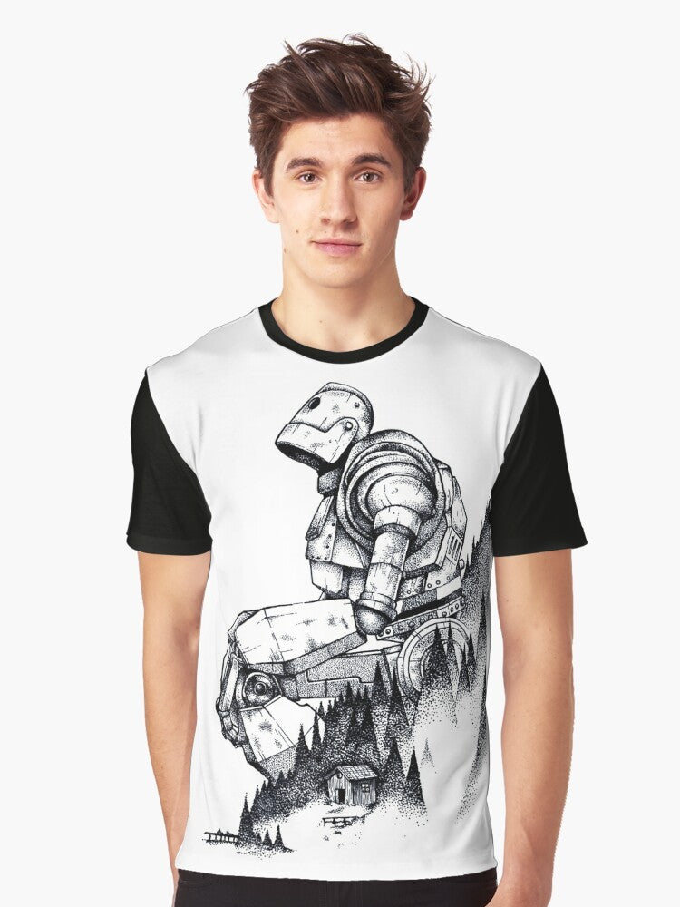 An Iron Giant cartoon character graphic on a t-shirt. - Men