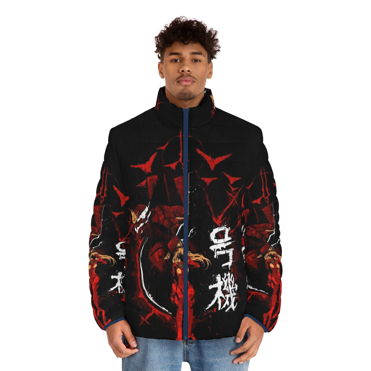 Evangelion Puffer Jacket with Mecha and Character Designs - men front