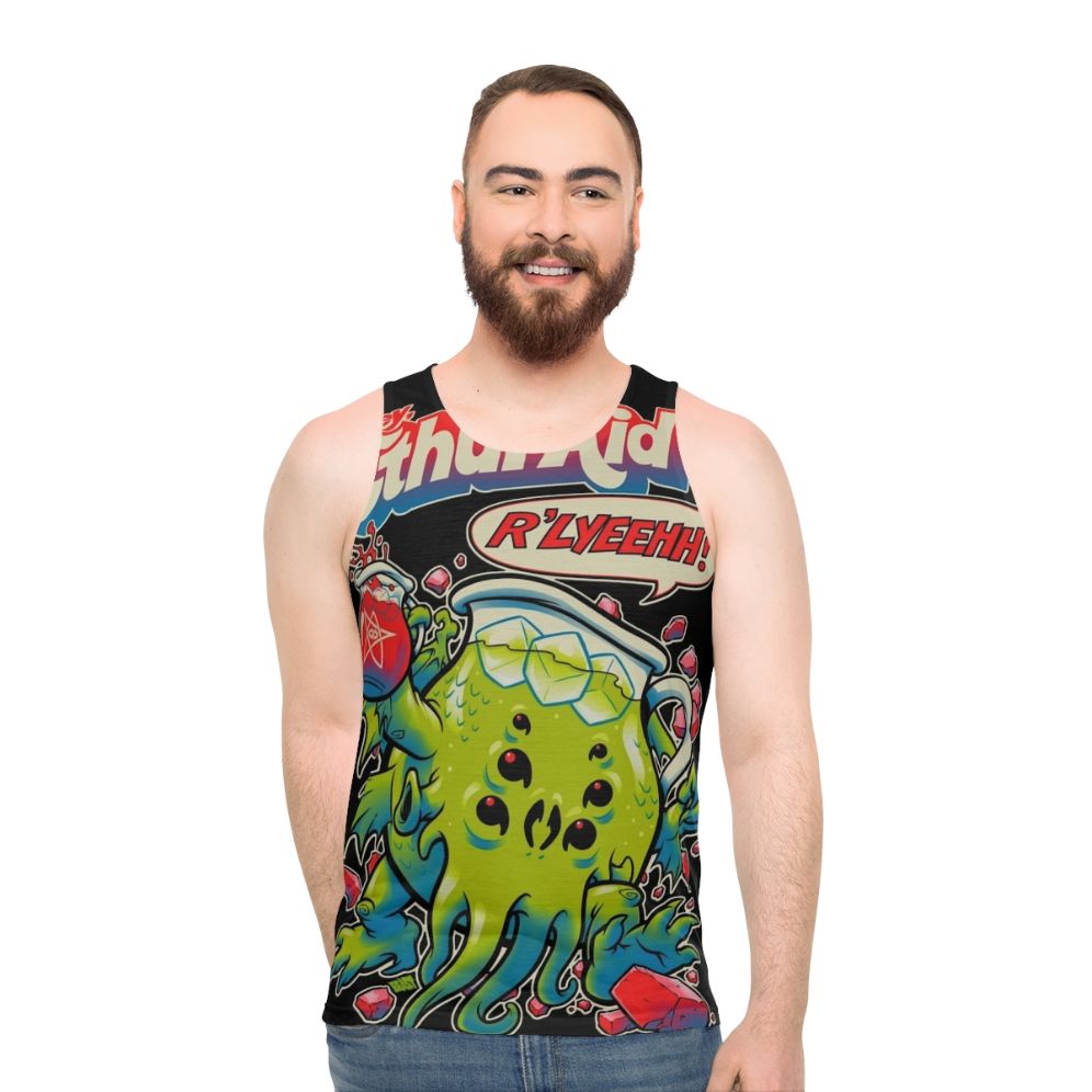 Cthulhu inspired unisex horror tank top with Kool Aid design - men