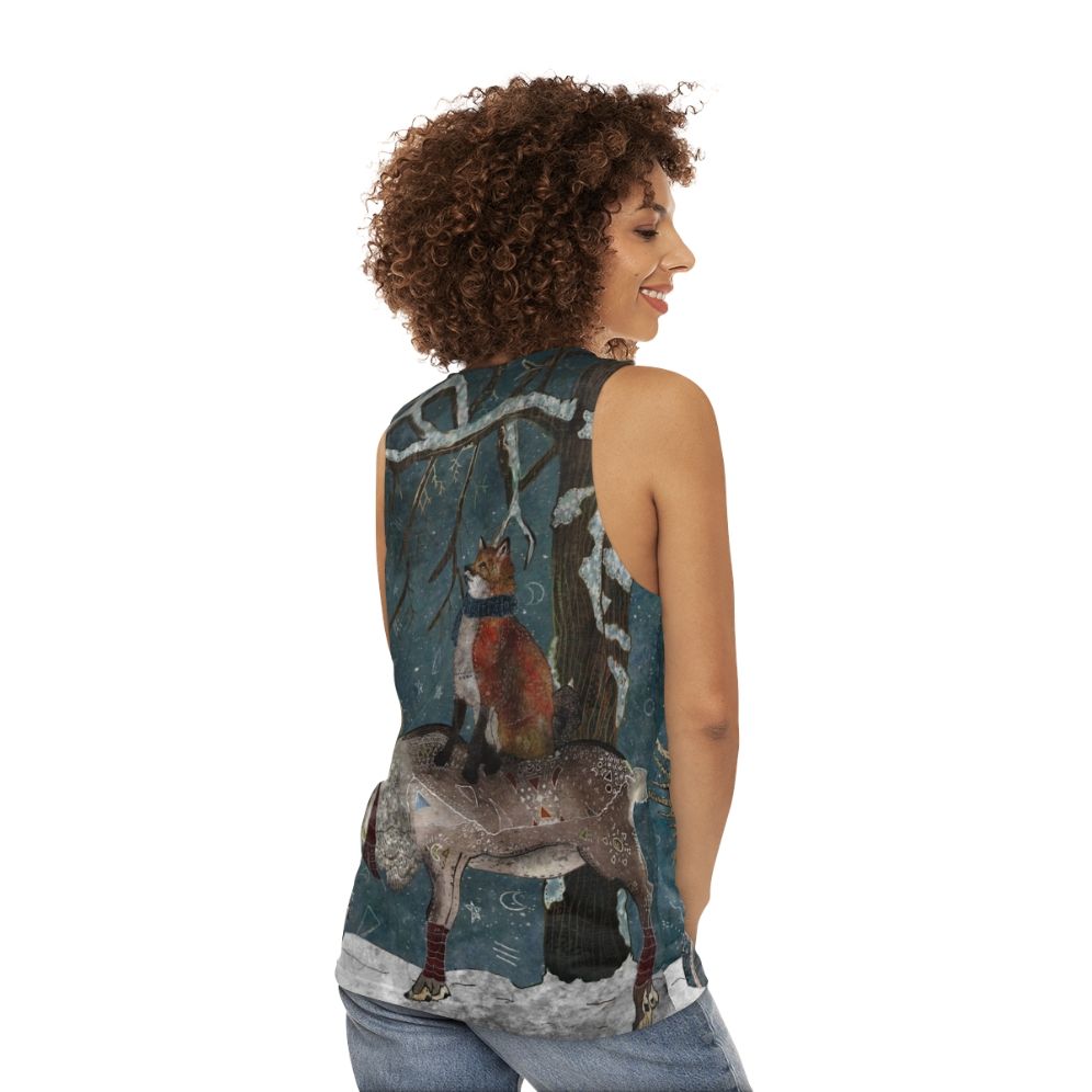 Unisex winter tank top with whimsical nature-inspired design - women back