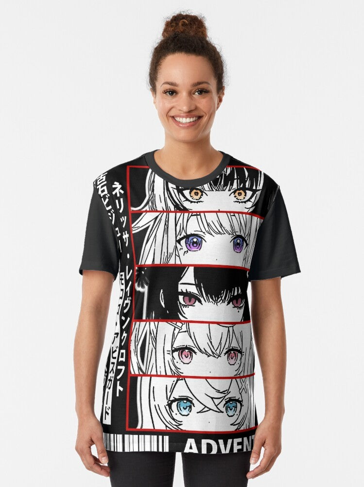 Hololive virtual youtuber graphic t-shirt featuring Hololive English characters - Women