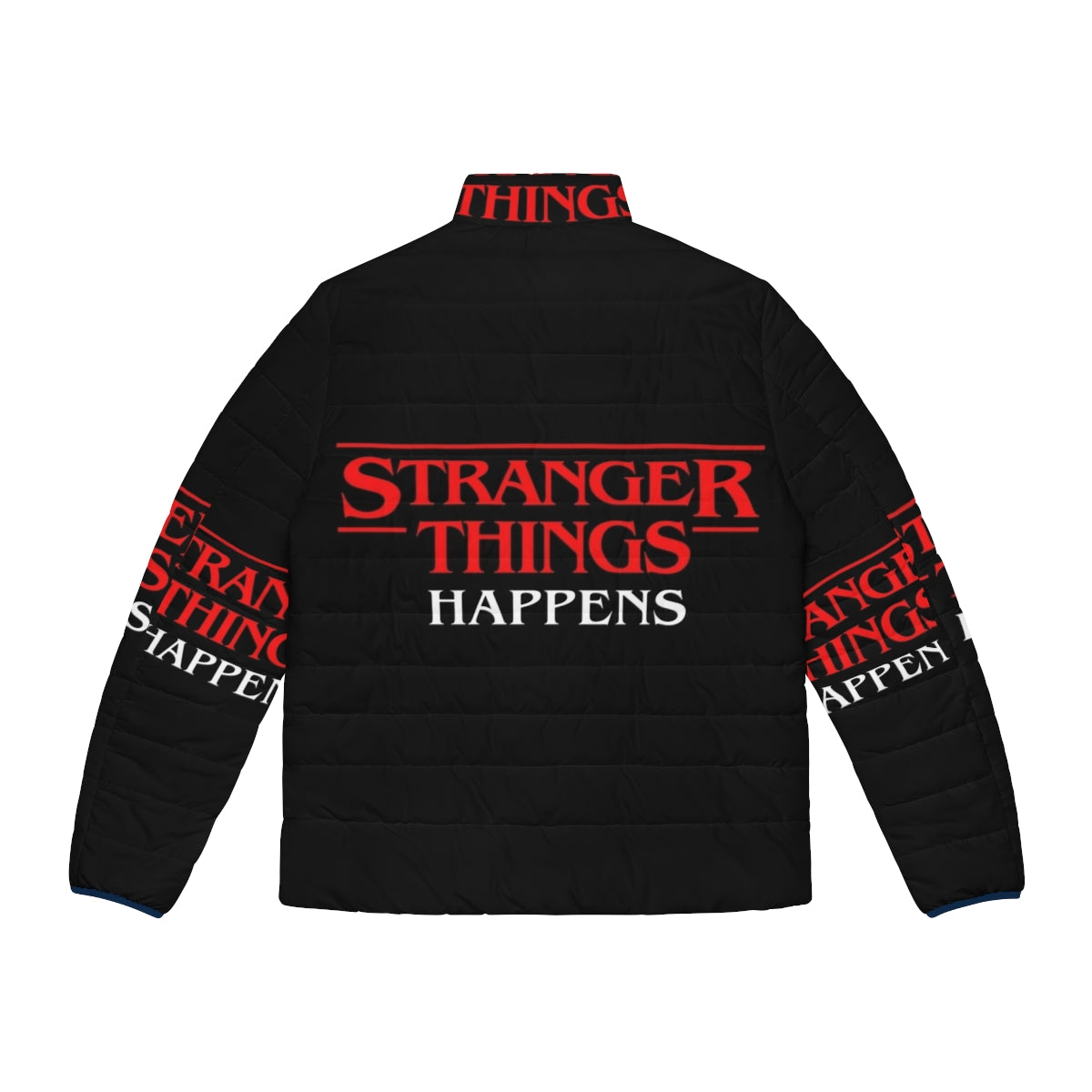 Stranger Things Puffer Jacket featuring the iconic logo and quotes from the hit Netflix series - Back