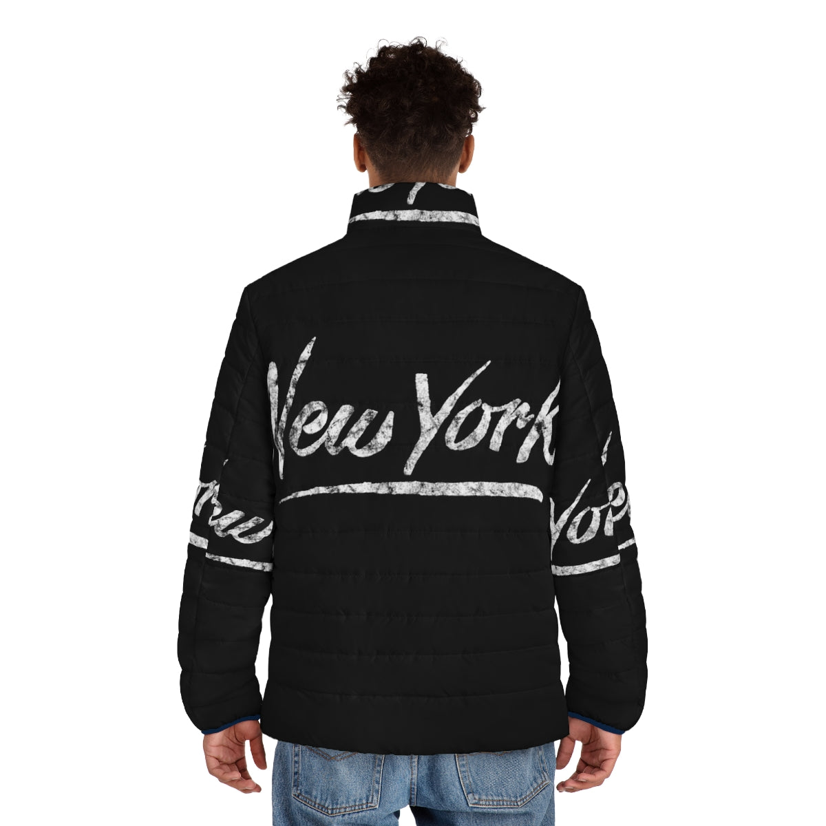 Distressed puffer jacket with "Over the Top" movie-inspired design - men back