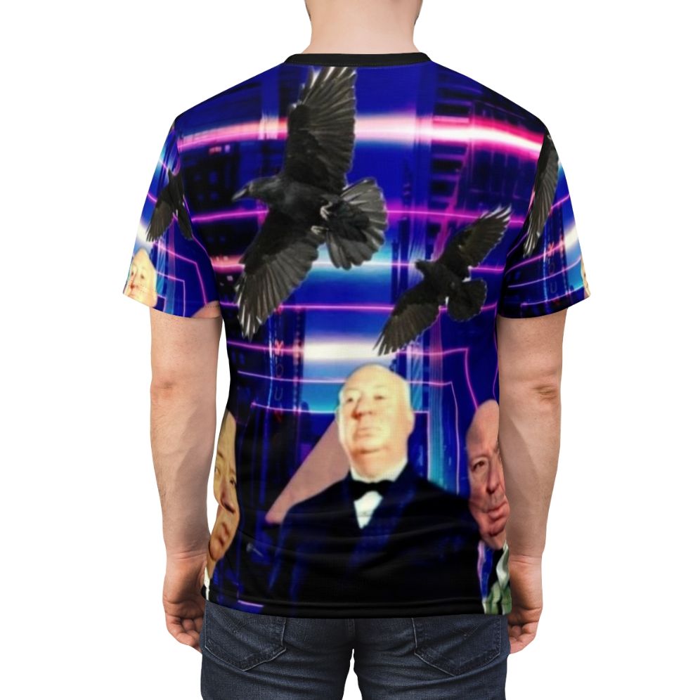 Stylish t-shirt featuring Alfred Hitchcock inspired fan art design - men back