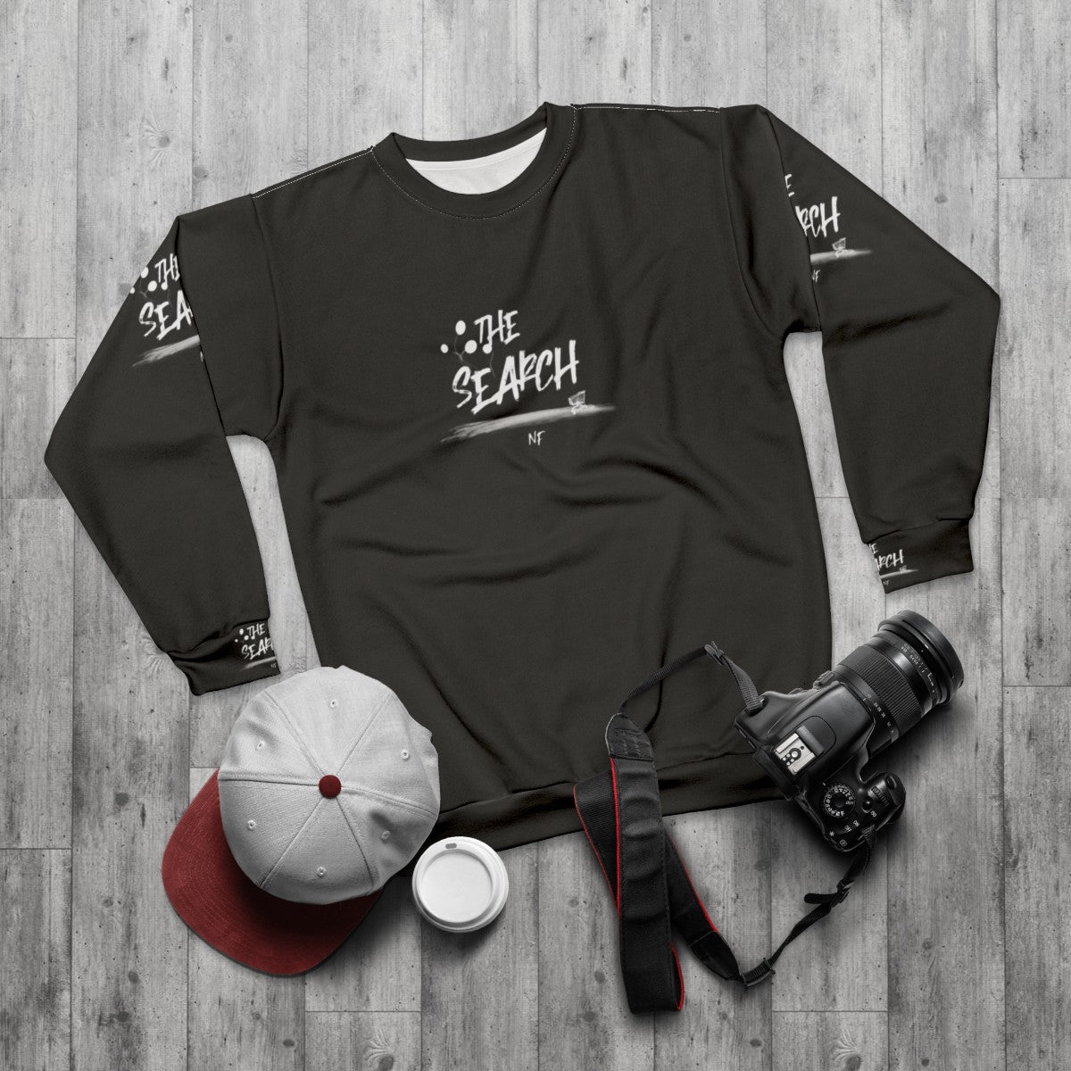 NF Sweatshirt featuring the "The Search" design - flat lay