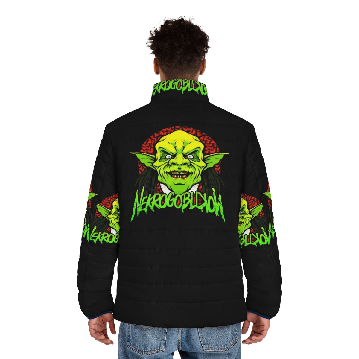 Nekrogoblikon heavy metal puffer jacket with band logo - men back