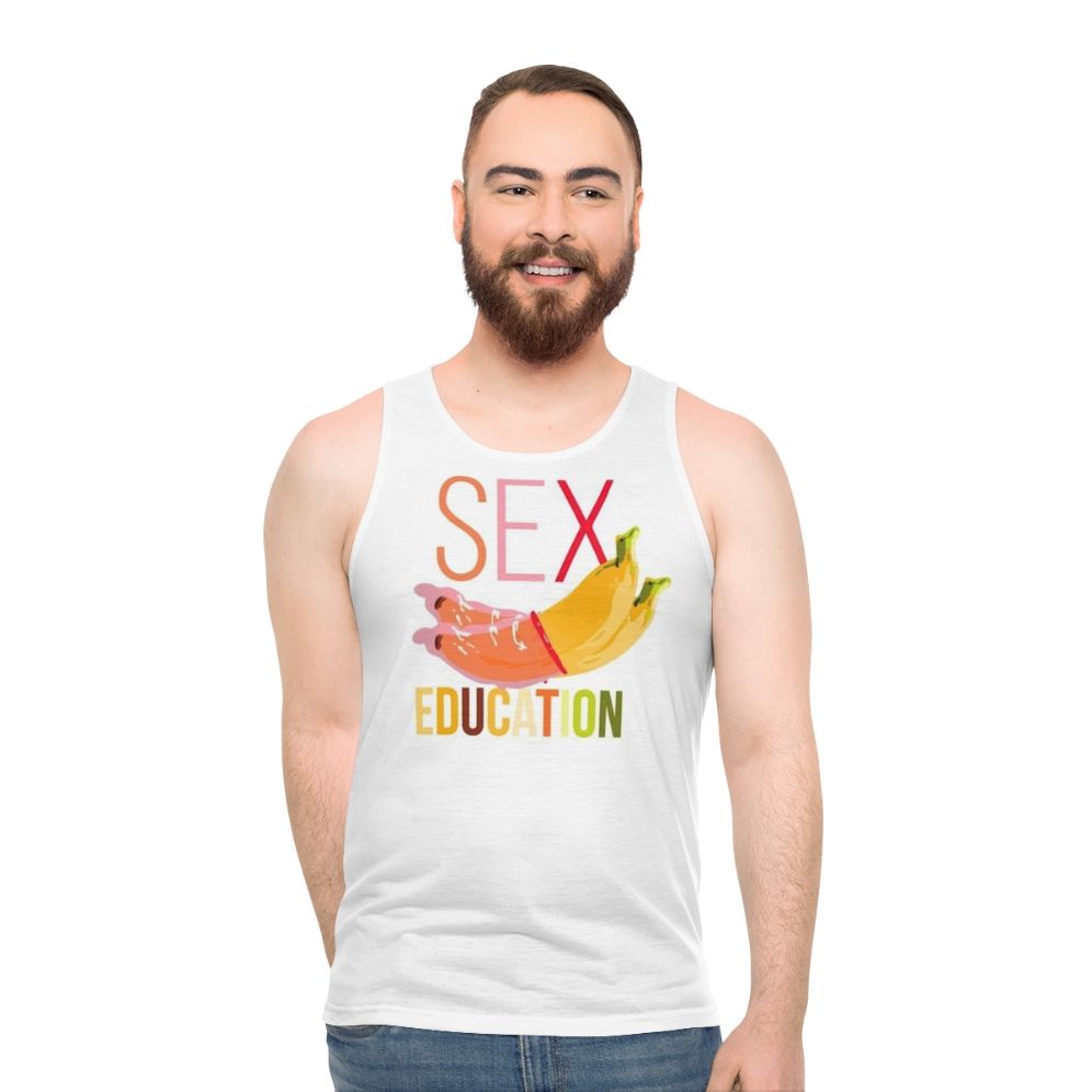 Unisex Sex Education Netflix tank top with banana logo and love theme - men