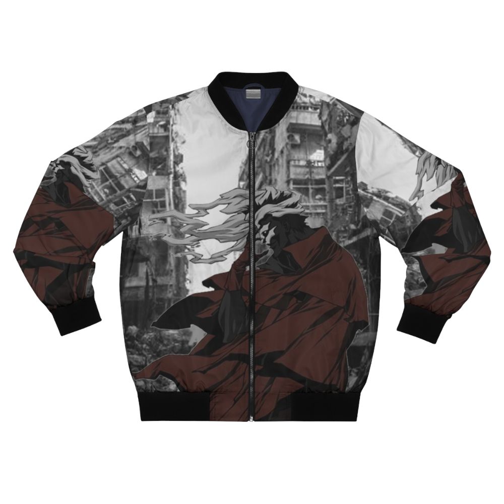 Ergo Proxy anime-inspired bomber jacket with logo and character design