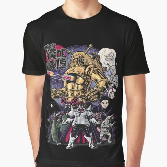 Space Giants graphic t-shirt featuring the main characters from the sci-fi series