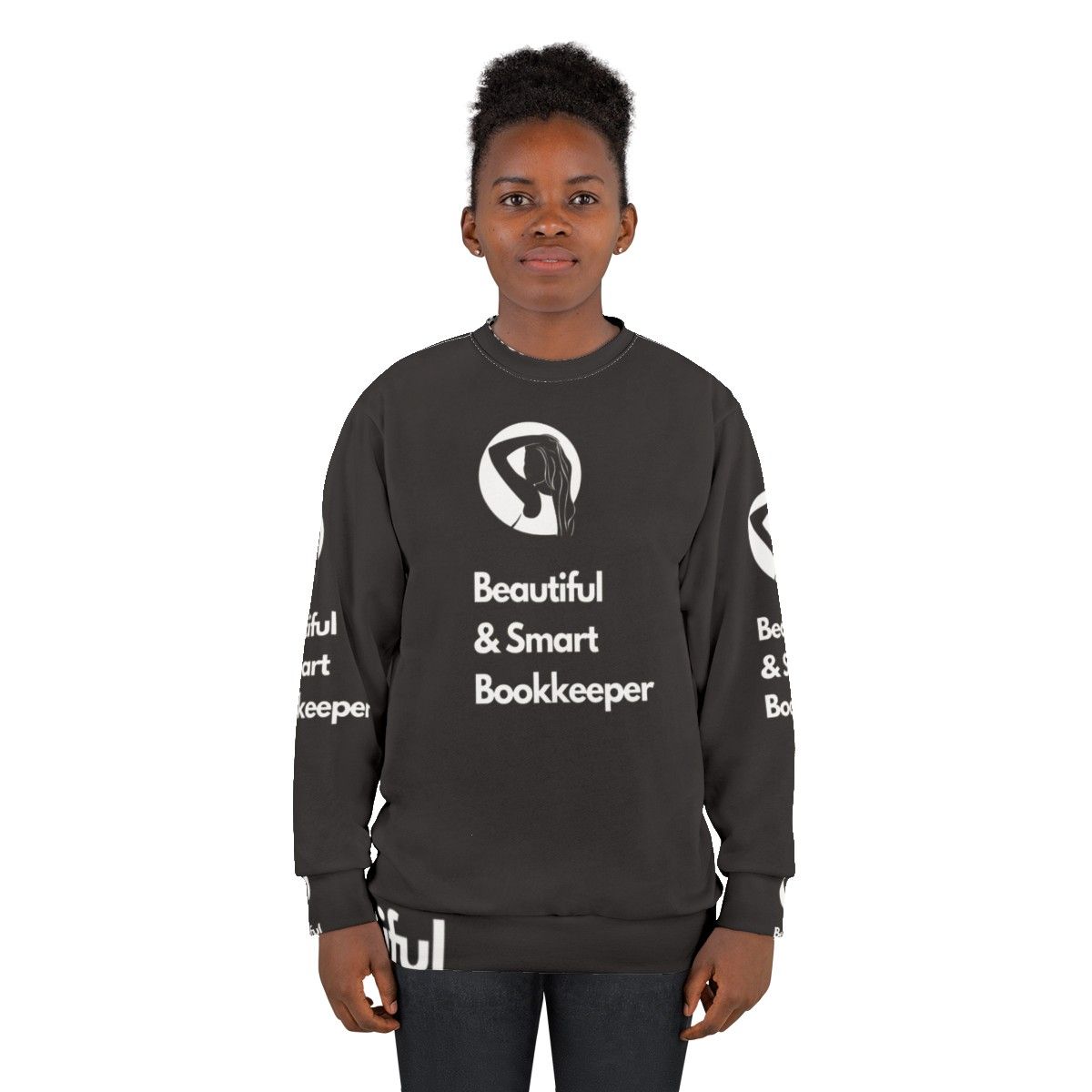 Beautiful and smart female bookkeeper wearing a stylish sweatshirt - women