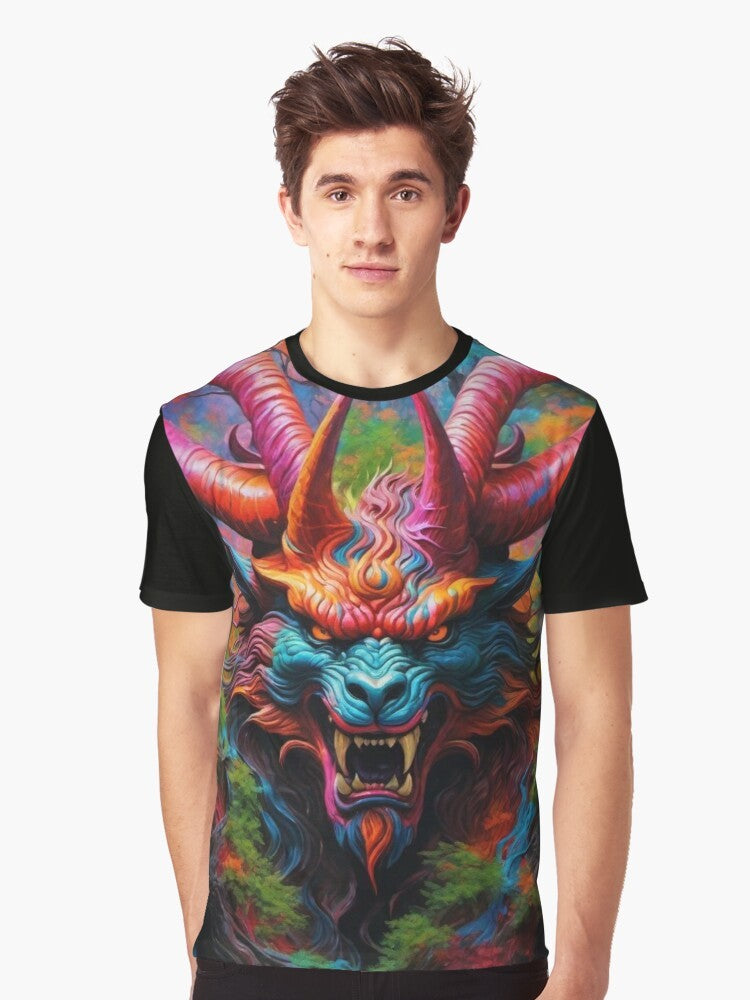 A graphic t-shirt design featuring a scary demon monster with a haunting, gothic style. - Men