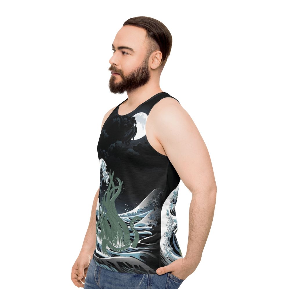 Cthulhu inspired unisex tank top with Japanese art elements - men side