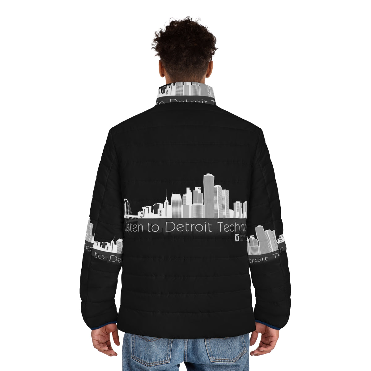 Detroit Techno Puffer Jacket for Music Lovers - men back