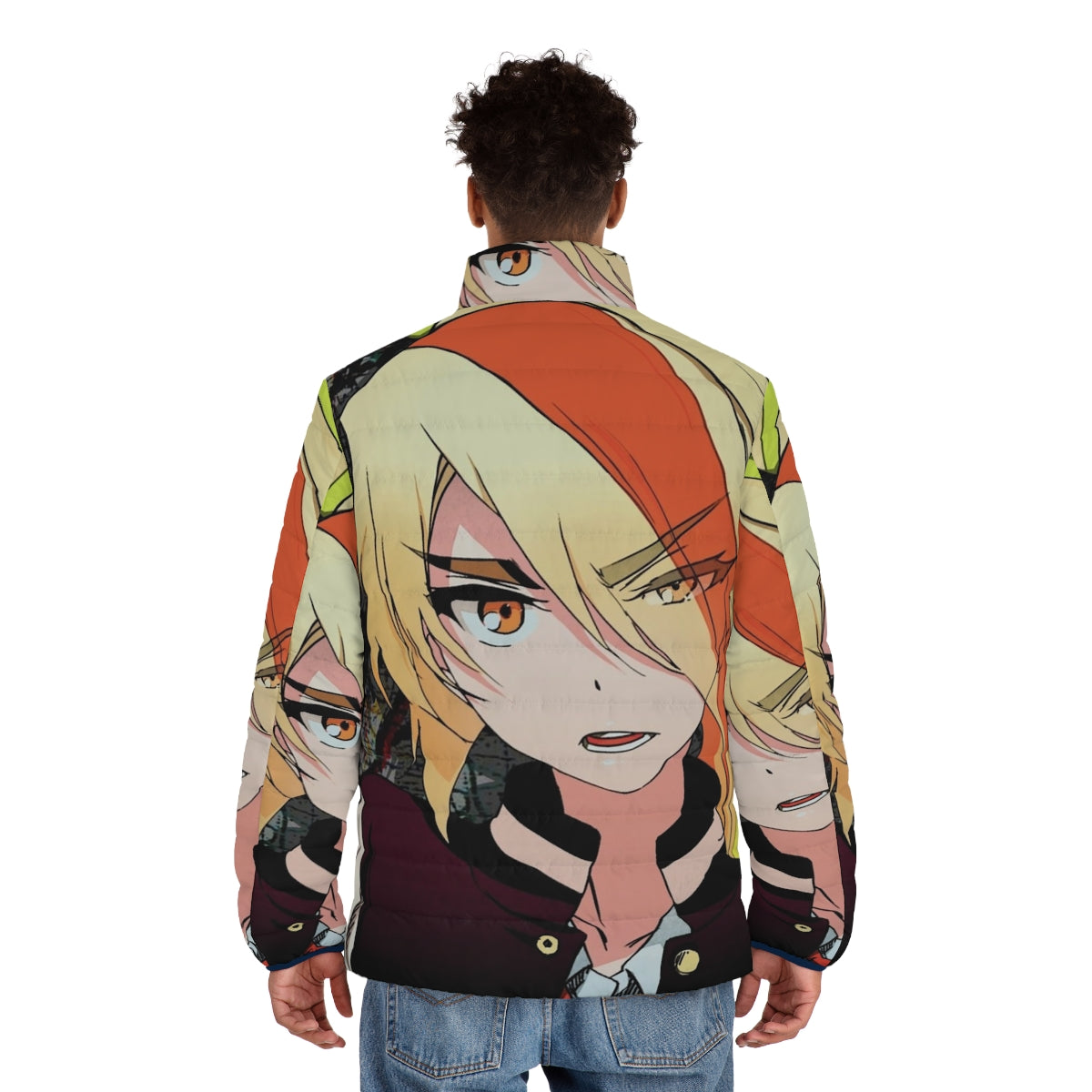 Nikaidou Saki wearing a puffer jacket with a graffiti design, from the Zombieland Saga anime series - men back