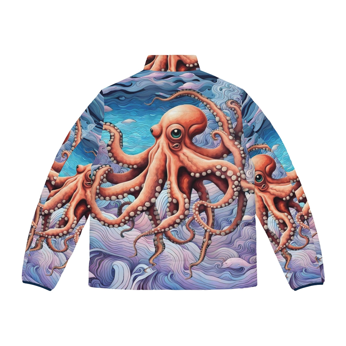 Colorful puffer jacket with an octopus print design - Back