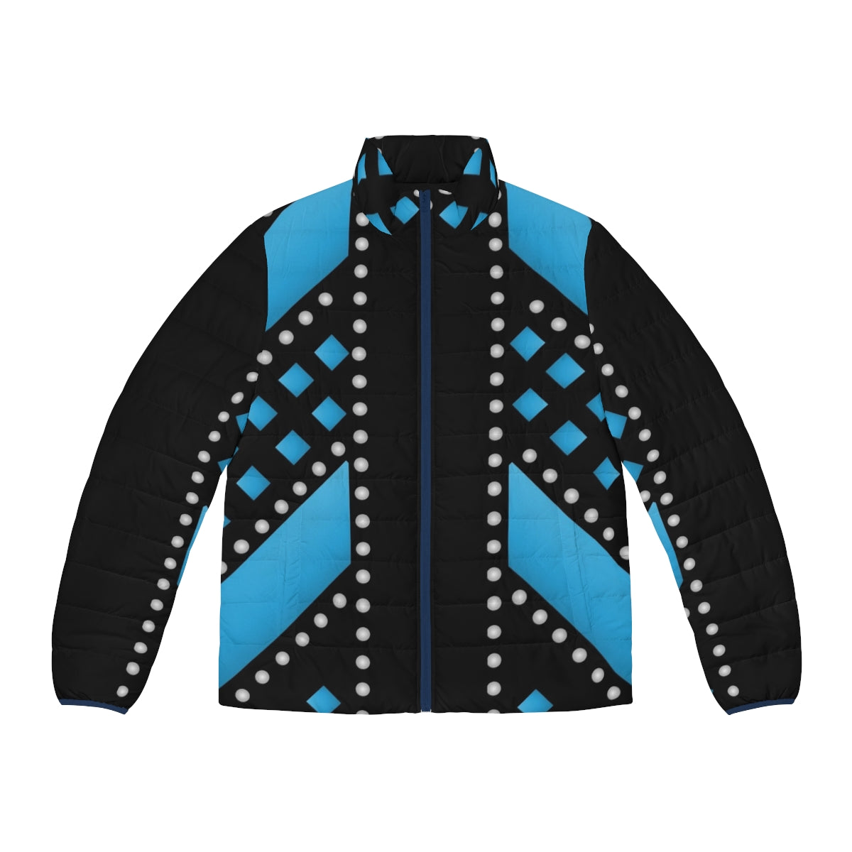 Teal puffer jacket inspired by the costumes from the musical Six