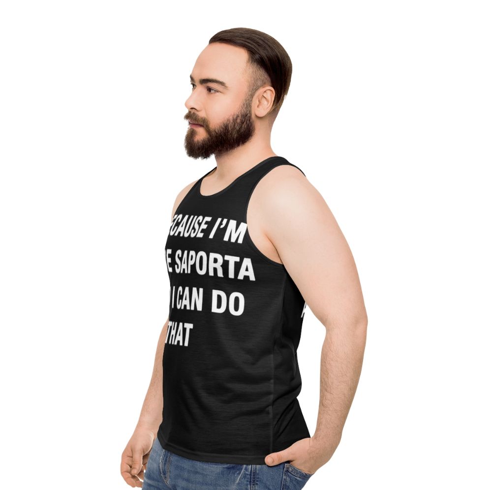 Unisex tank top with "Because I'm Gabe Saporta" design - men side