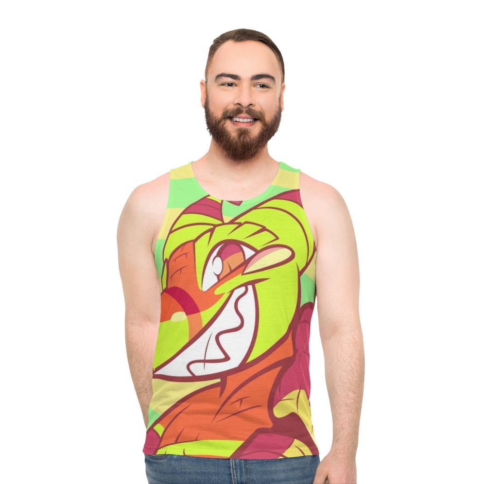 Unisex furry electronic music tank top with TQBF Renard Electrohell design - men