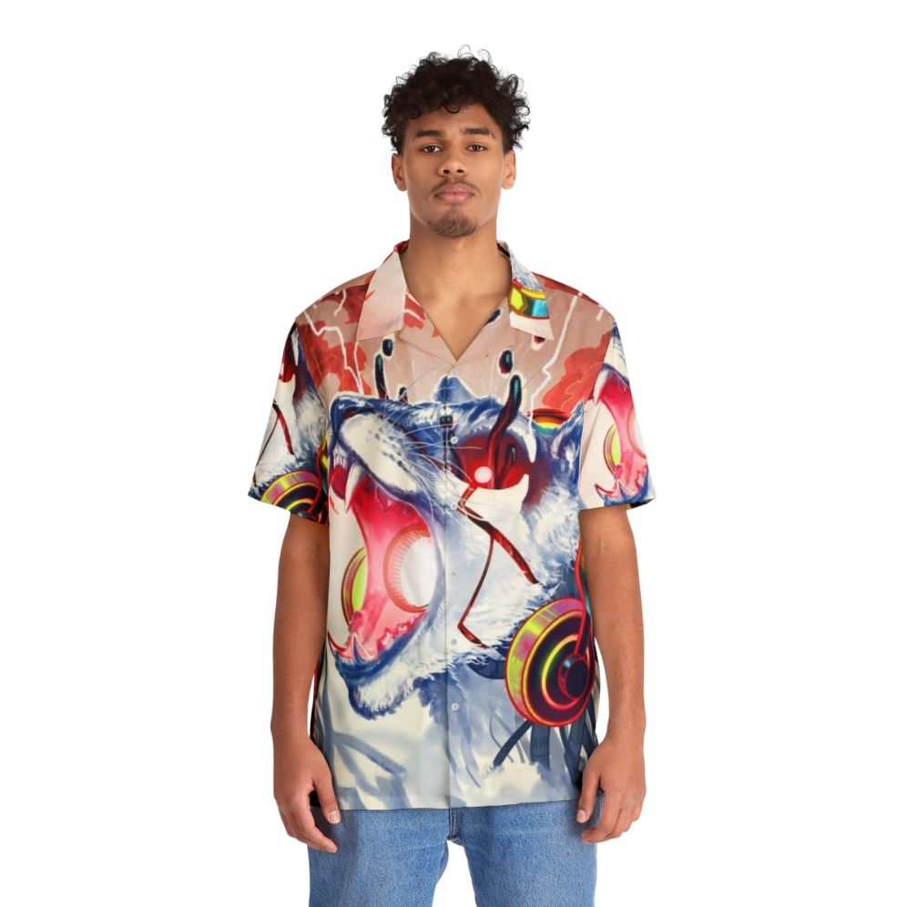 Monstercat Tropical Hawaiian Shirt with Vibrant Furry Animal Print - People Front