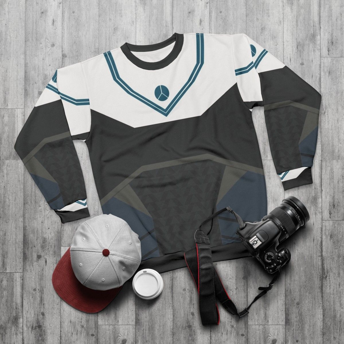 Destiny-inspired armour sweatshirt with Hunter Parade design - flat lay