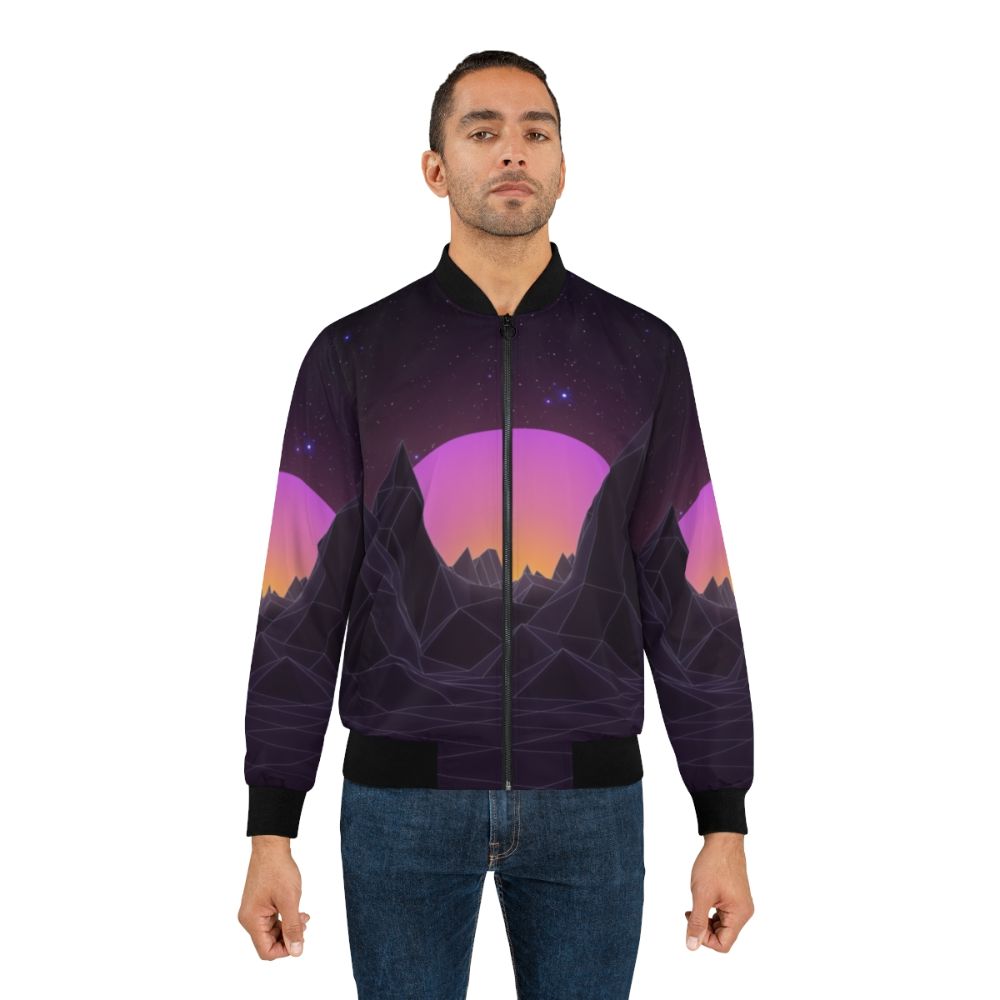 Vaporwave retro 80s bomber jacket with geometric, futuristic, and pastel design elements. - Lifestyle