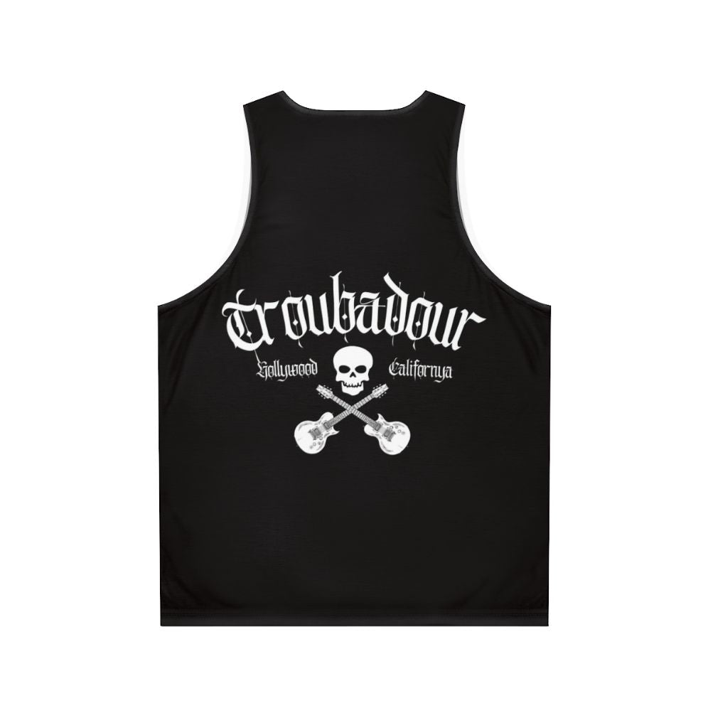 Unisex Troubadour rock band tank top with skull art design - Back