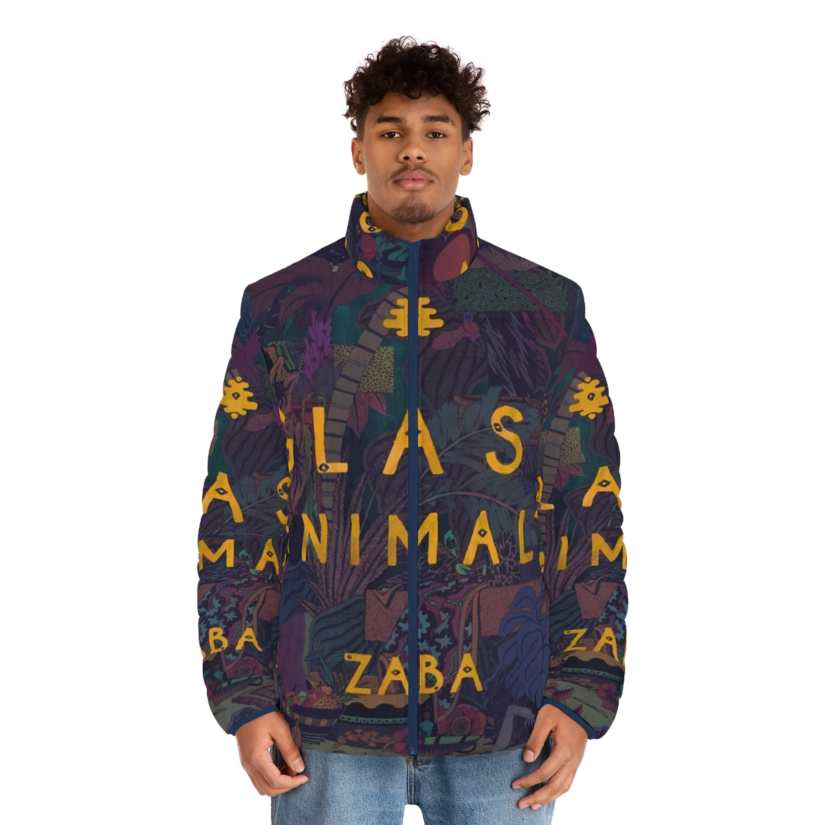 Glass Animals Zaba Inspired Puffer Jacket with Trippy Album Art Design - men front