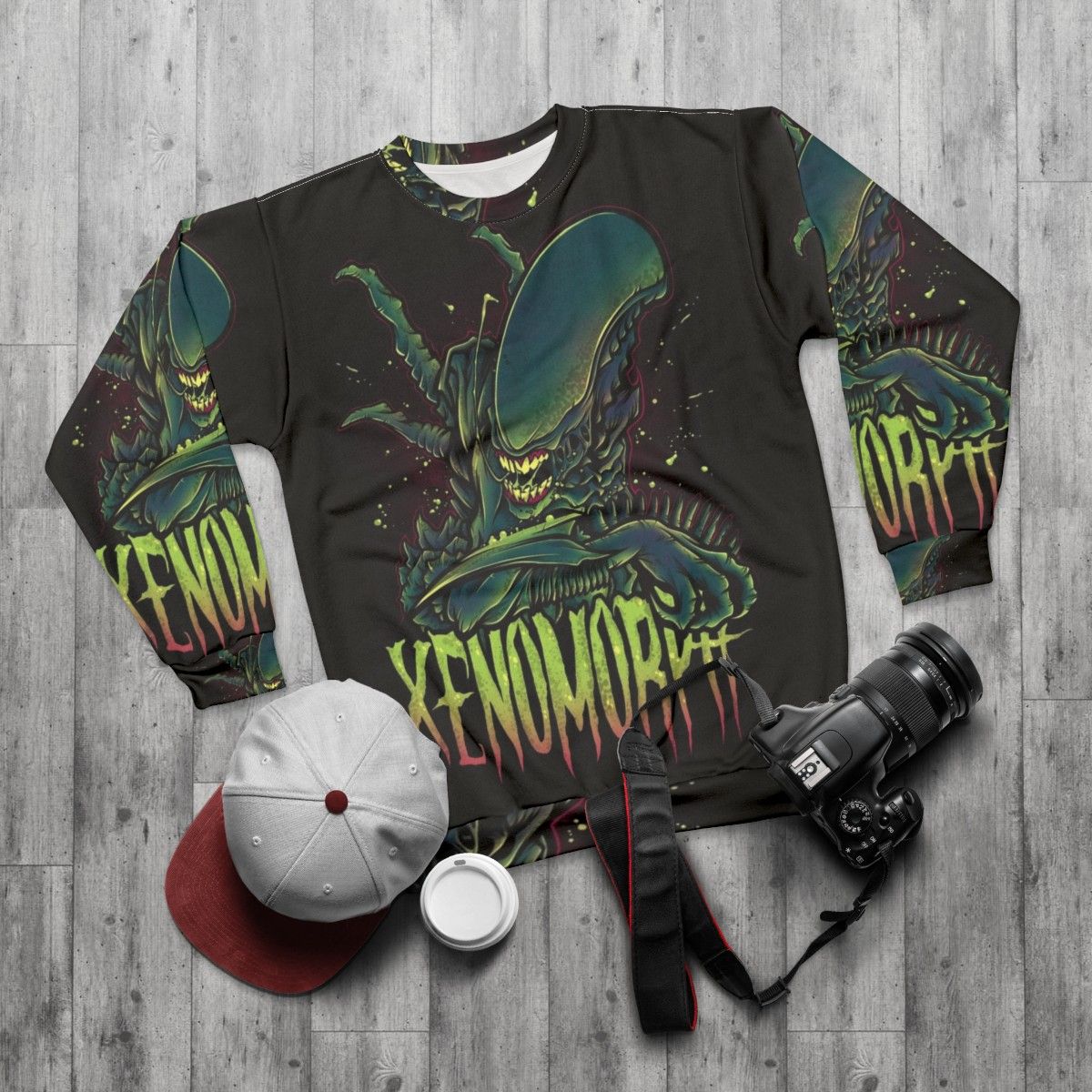 Xenomorph Alien Horror Sci-Fi Sweatshirt - flat lay