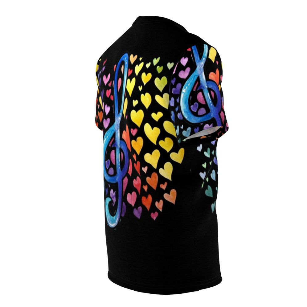 Colorful t-shirt design featuring a heart and musical notes representing the love of music - men right