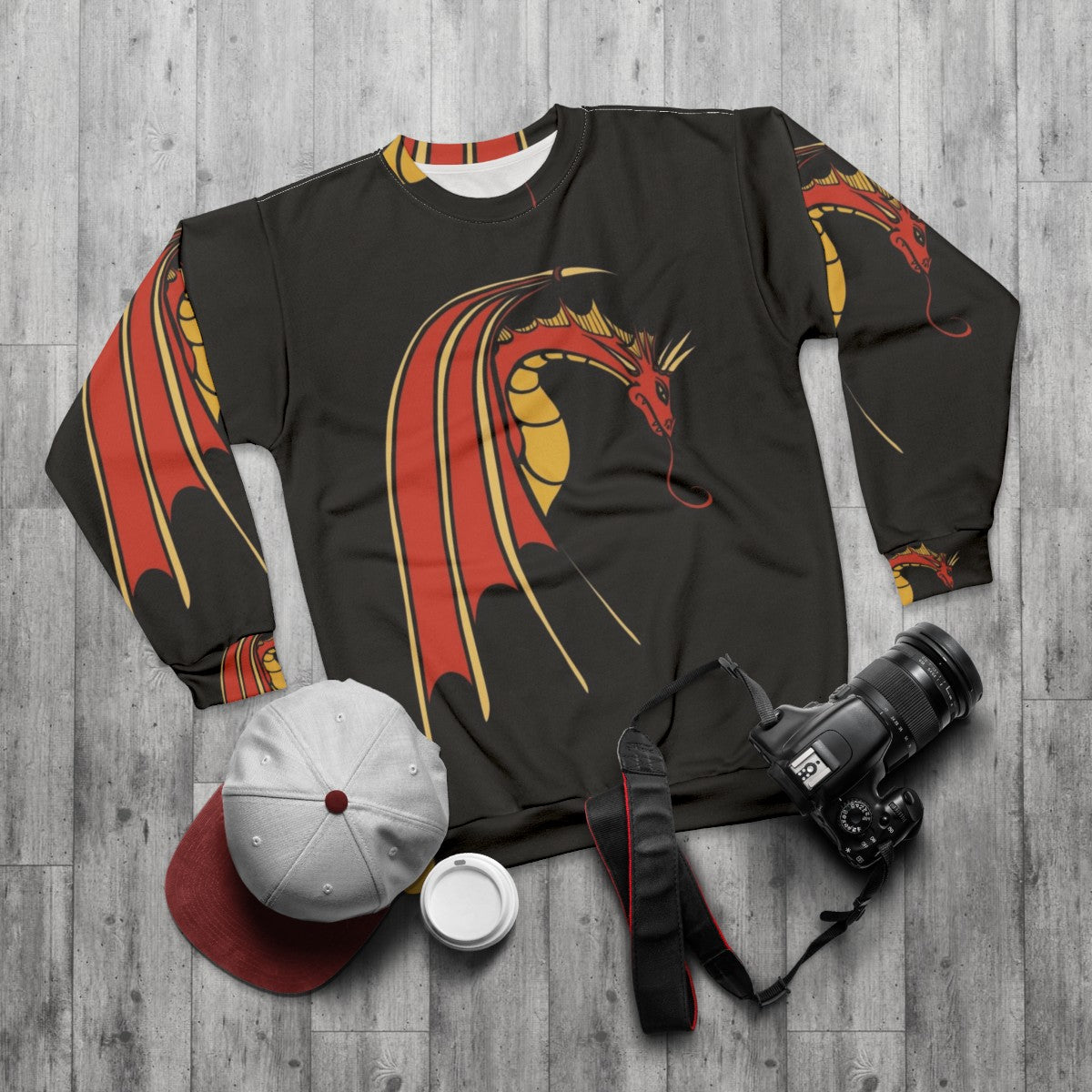 Red Dragon Sweatshirt - Fantasy Apparel for Nerds and Geeks - flat lay