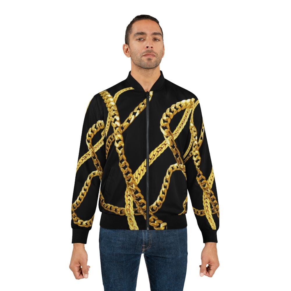 Metallic gold chains bomber jacket, a bold fashion statement - Lifestyle