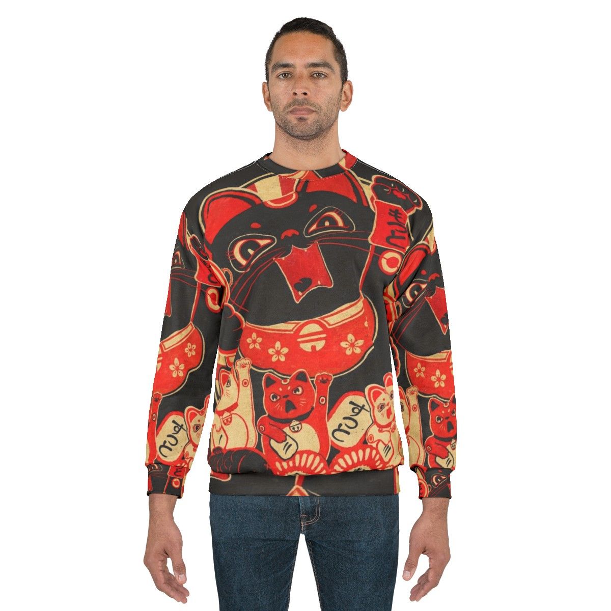 Custom Lucky Cat Revolution Sweatshirt - Vintage Kawaii Rebellion Design - men