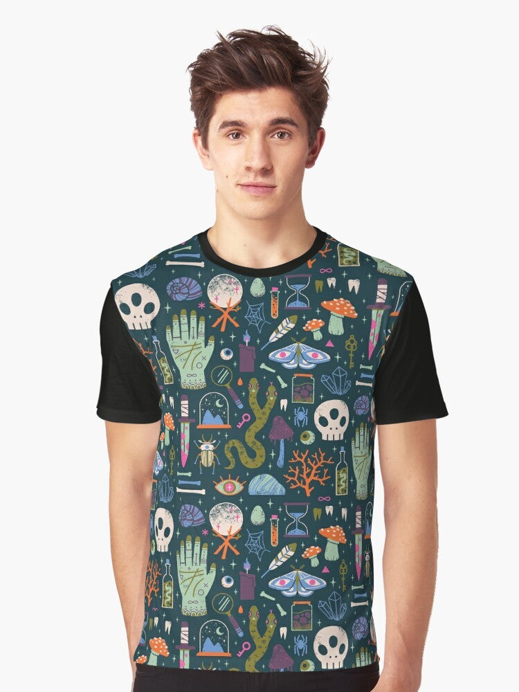 Cabinet of Curiosities Graphic T-Shirt featuring a collection of occult and natural elements - Men