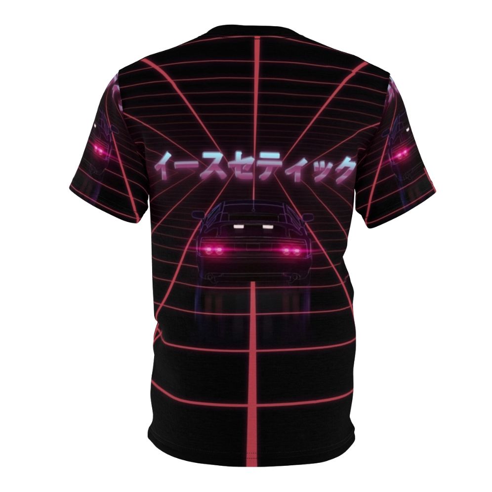 Colorful 80s retro-inspired vaporwave and synthwave design t-shirt with futuristic and sci-fi elements - Back