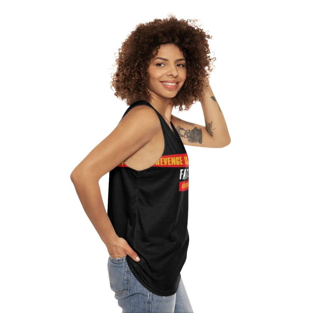 Alfred Hitchcock "Revenge is Sweet" Unisex Tank Top - women side