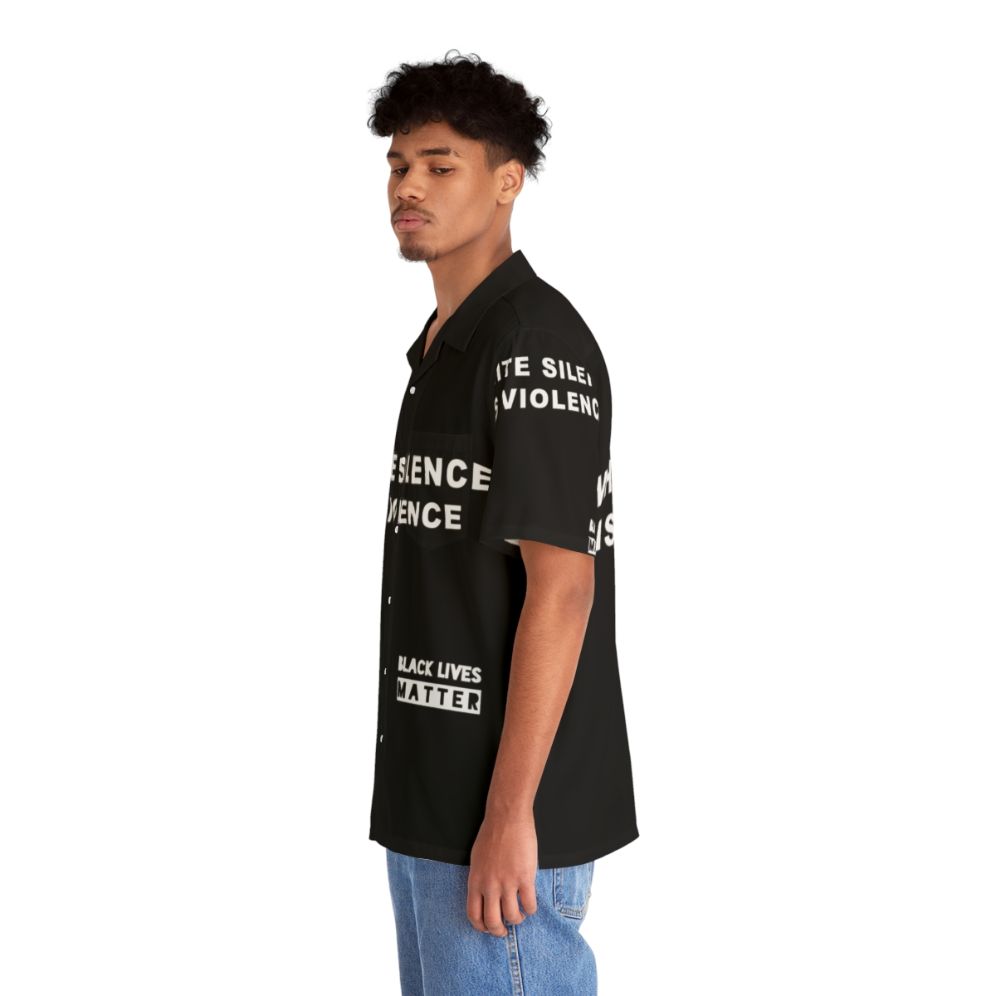 White Silence Is Violence Hawaiian Shirt with Black Lives Matter and Protest Themed Graphics - People Left