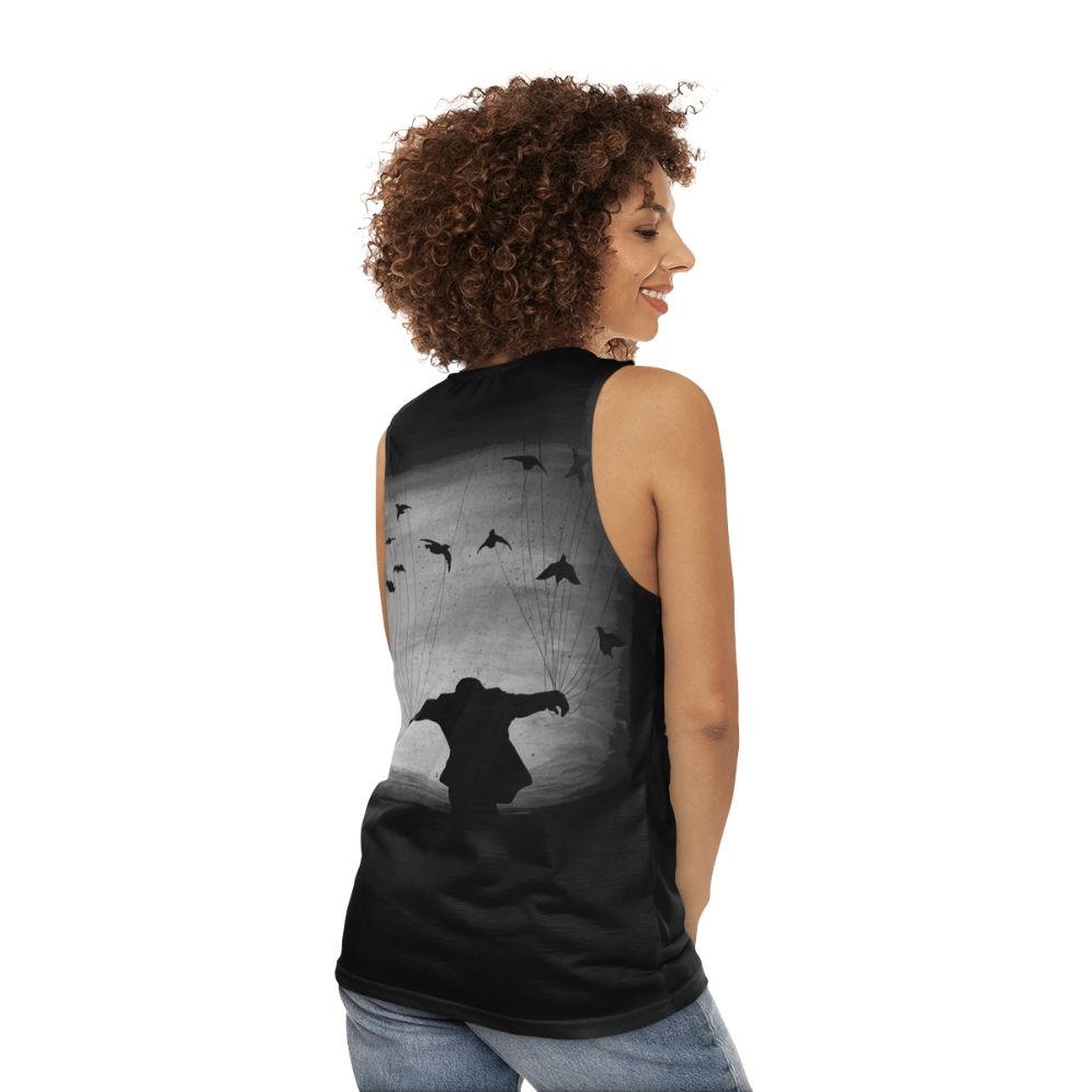 Man In Flight With Ravens Unisex Tank Top - women back