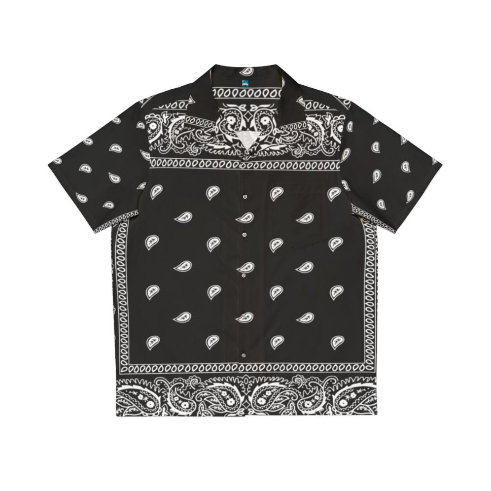 Bandana print black Hawaiian shirt with urban and cowboy inspired design