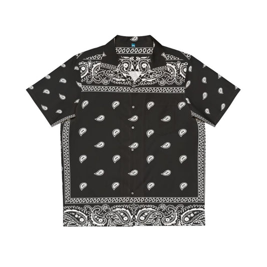 Bandana print black Hawaiian shirt with urban and cowboy inspired design