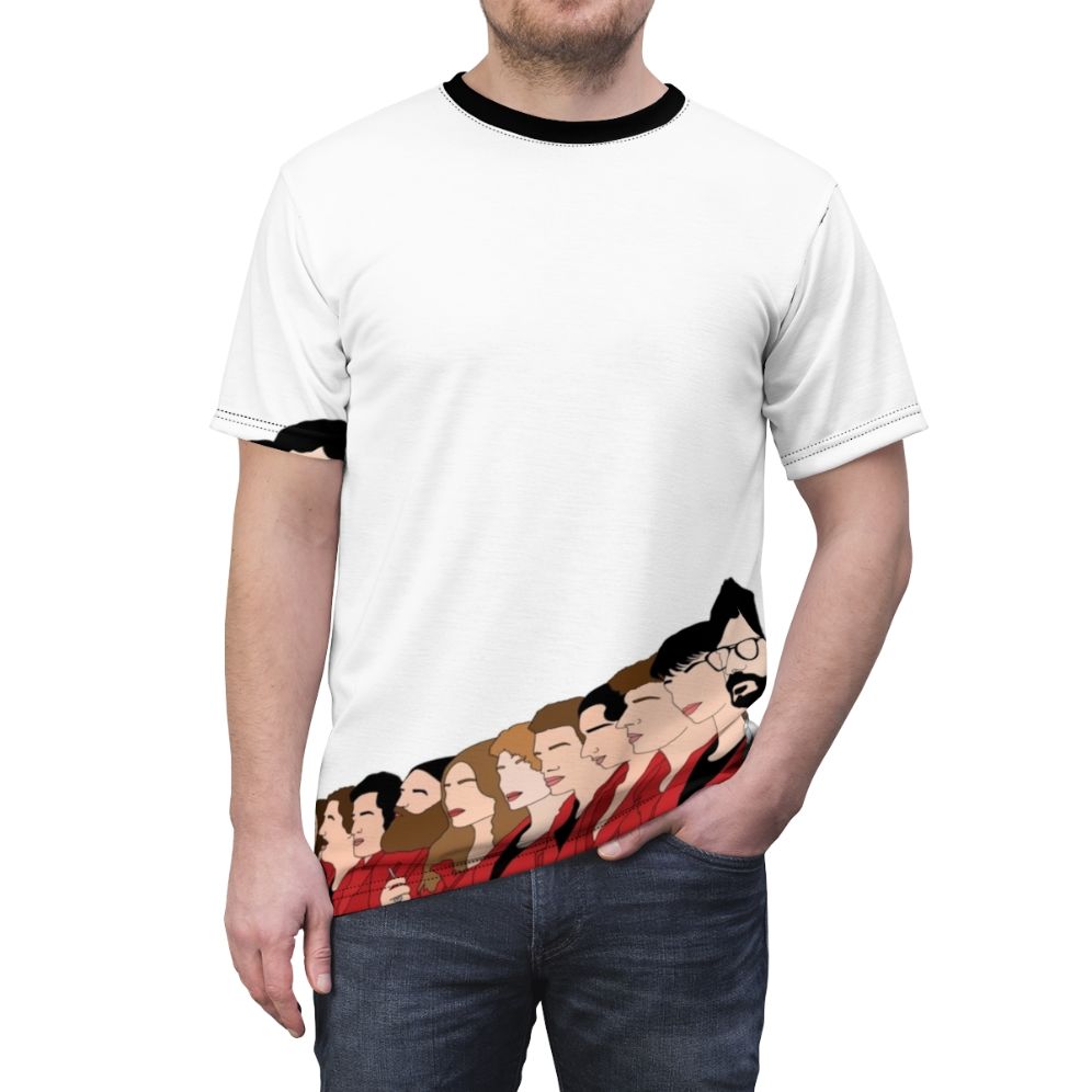 Money Heist inspired t-shirt with the Professor and main characters - men front